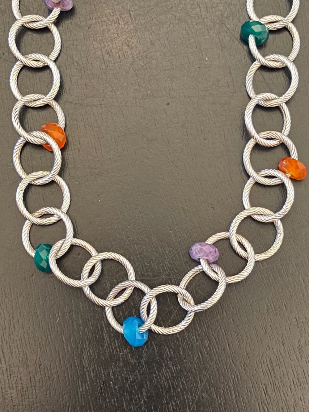 Judith Ripka Verona Sterling Silver & Genuine Rainbow Gemstone Necklace,  18”